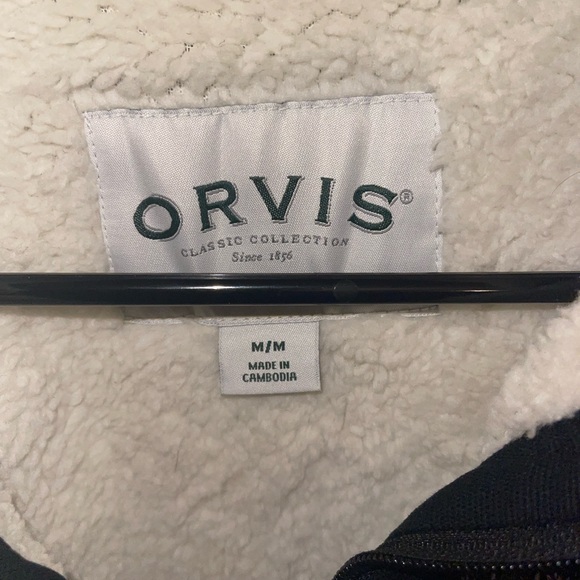 Orvis Sherpa Lined Men’s 1/4 Zip Grey Black Fleece Knit Sweater - Picture 3 of 4